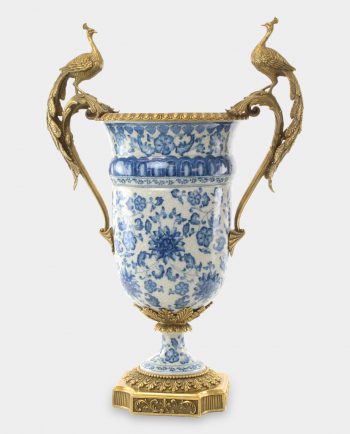 Porcelain Vase with Peacocks Light Blue