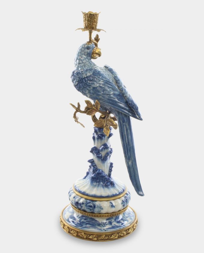 Porcelain Candlestick Parrot White Blue P