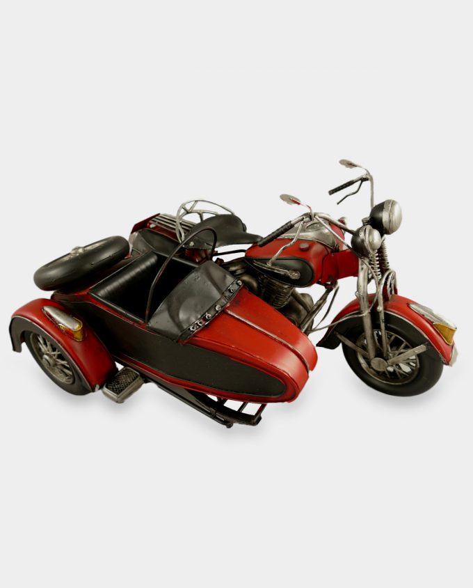 Motorcycle with Sidecar Red Metal Model