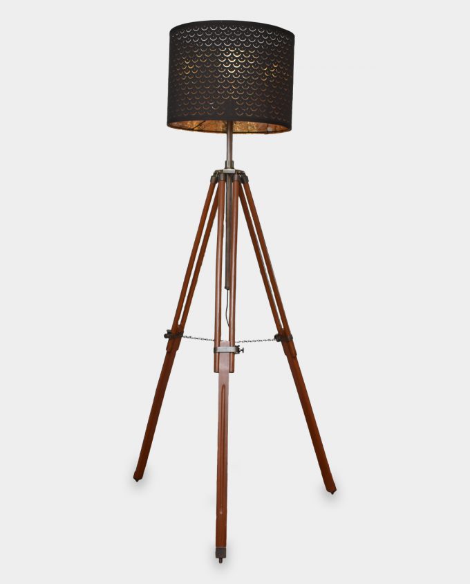 Floor Lamp Loft Style Tripod with Black Openwork Shade