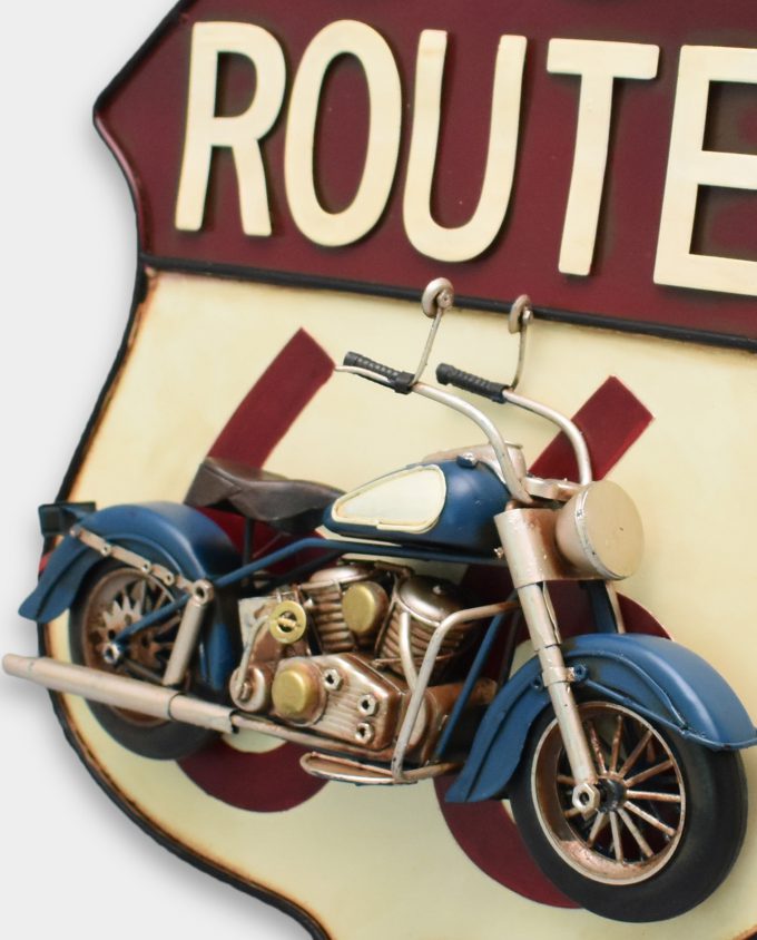 Route 66 3D Signboard With Motorcycle Metal Model