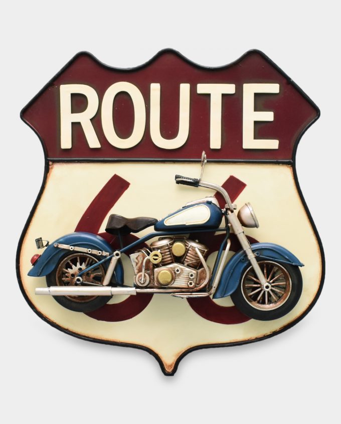 Route 66 3D Signboard With Motorcycle Metal Model