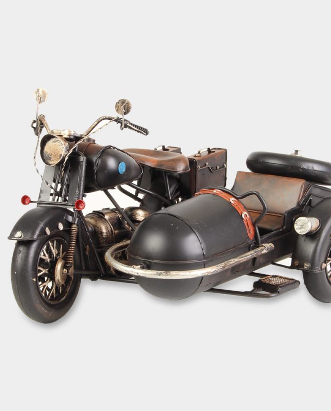 Motorcycle with a sidecar black metal model