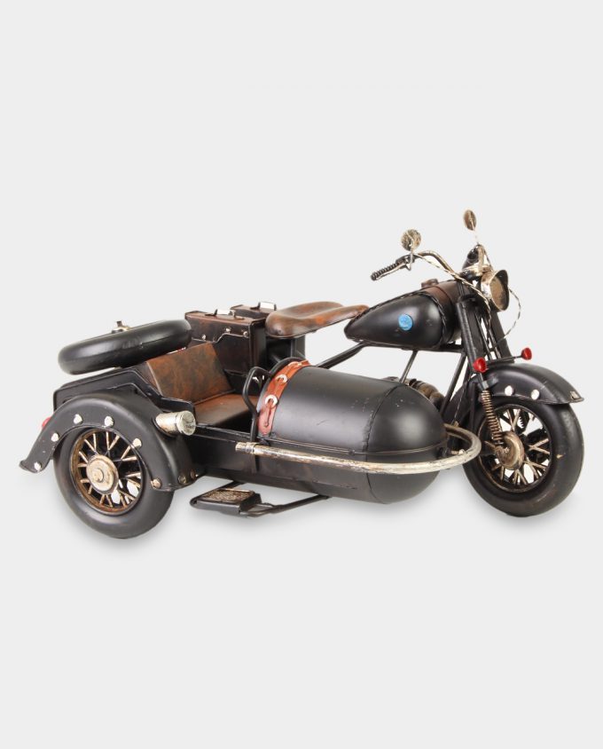Motorcycle with a sidecar black metal model