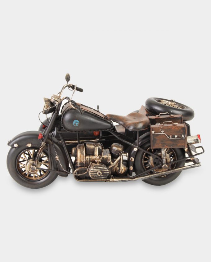 Motorcycle with Sidecar Black Metal Model