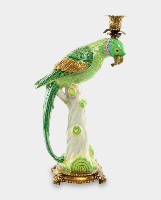 Porcelain Candlestick Parrot Green R