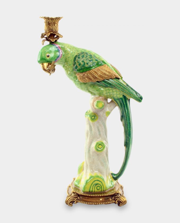 Porcelain Candlestick Parrot Green L