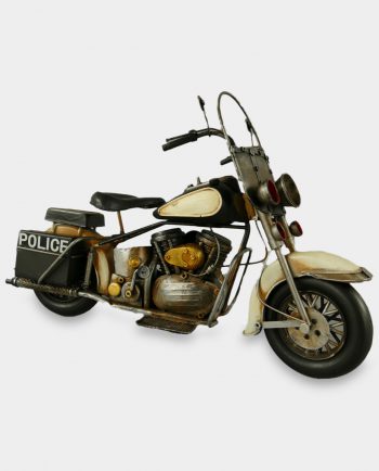 Police Motorcycle Black & White Metal Model
