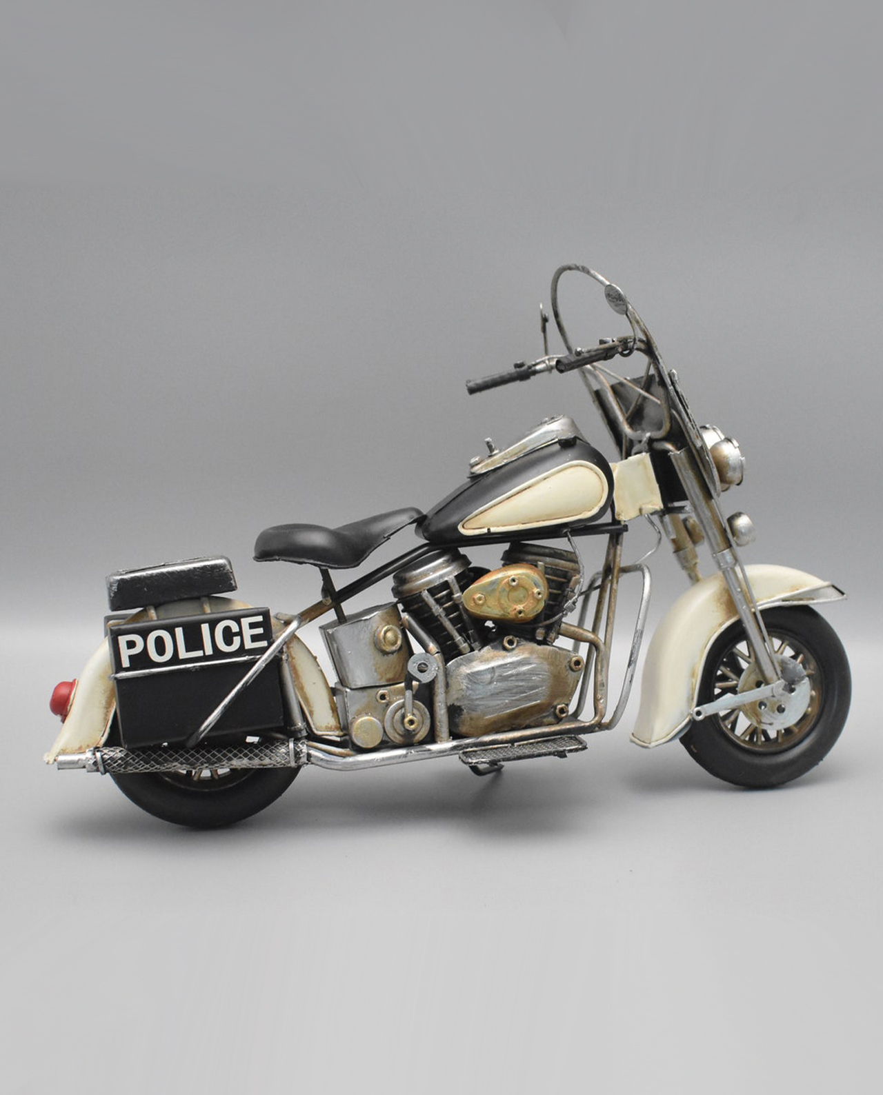 Police Motorcycle Black  White Metal Model, Great Gift for Policeman