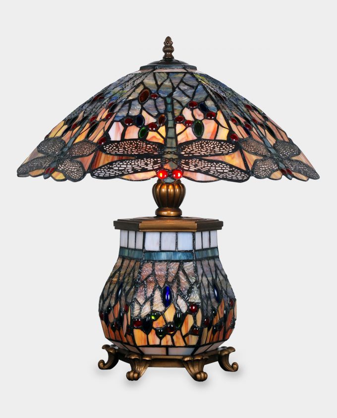 Large Table Lamp Stained Glass in Tiffany Style Dragonfly