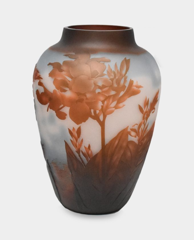 Glass Vase Emile Galle Style Red Flowers