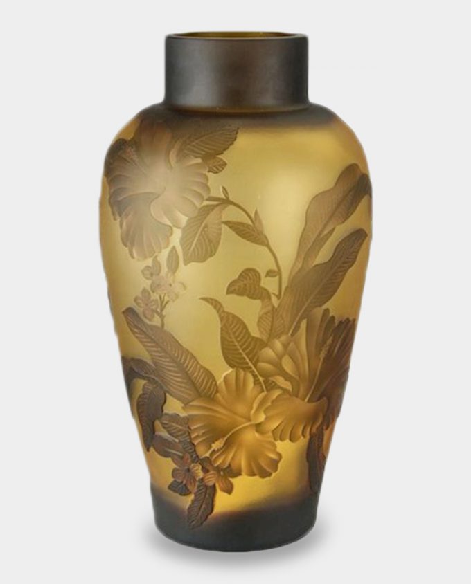 Glass Vase Emile Galle Style Hibiscus