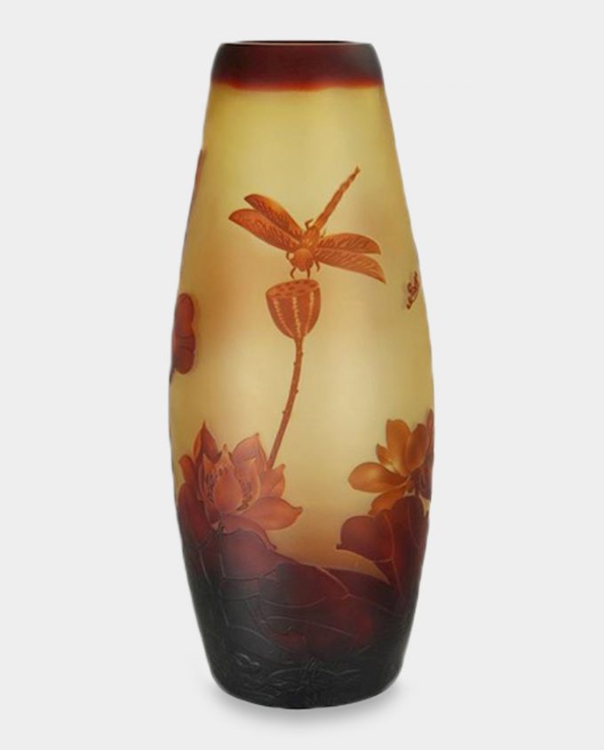 Glass Vase Emile Galle Style Red Dragonfly