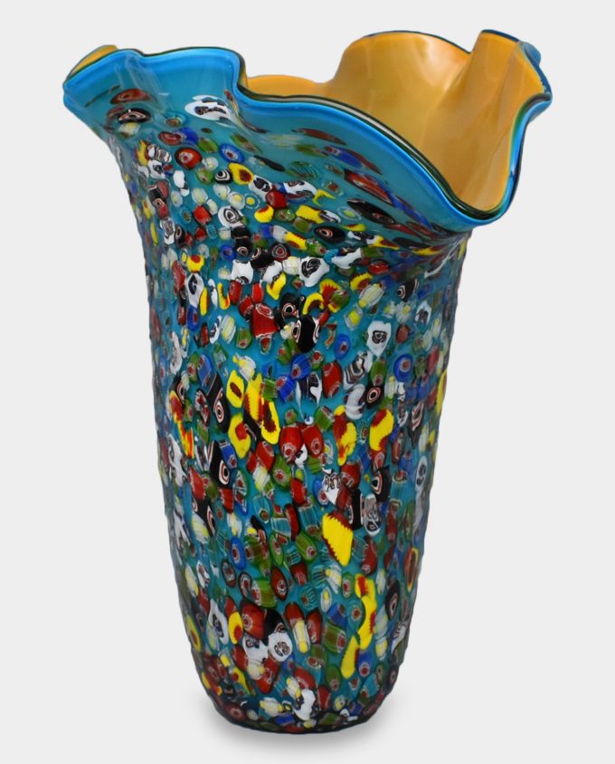 Glass Vase Murano Style Blue Wave