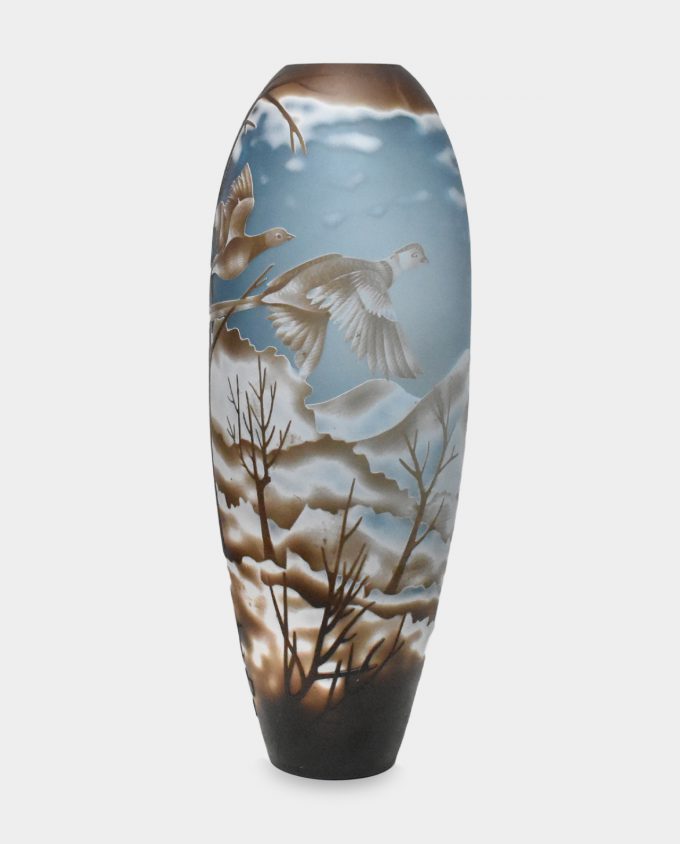 Glass Vase Emile Galle Style Mountain Landscape