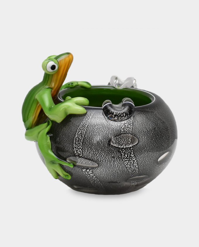 Glass Chocolate Bowl Murano Style With Frog Figurine