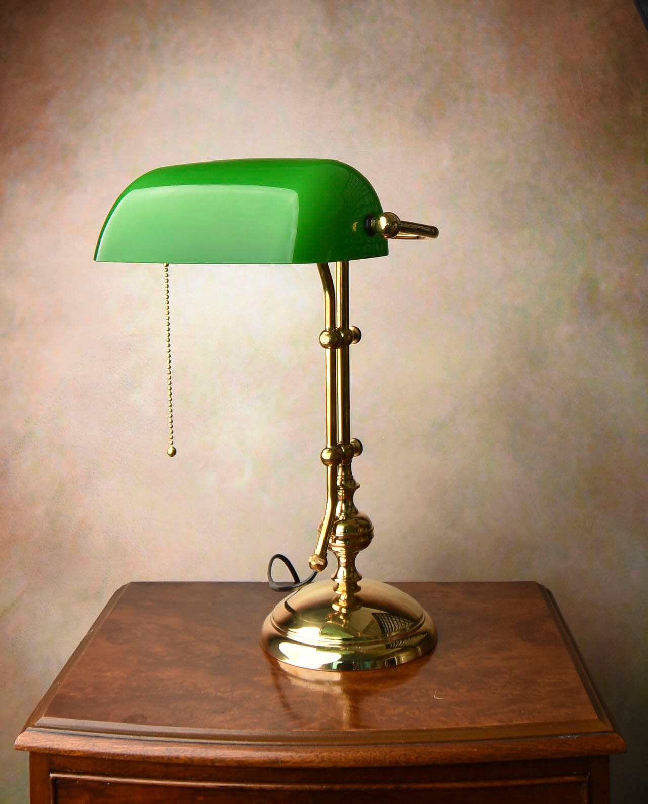 Cabinet Banker Lamp Gold Look Green Glass Shade, Great Home and Office Decor