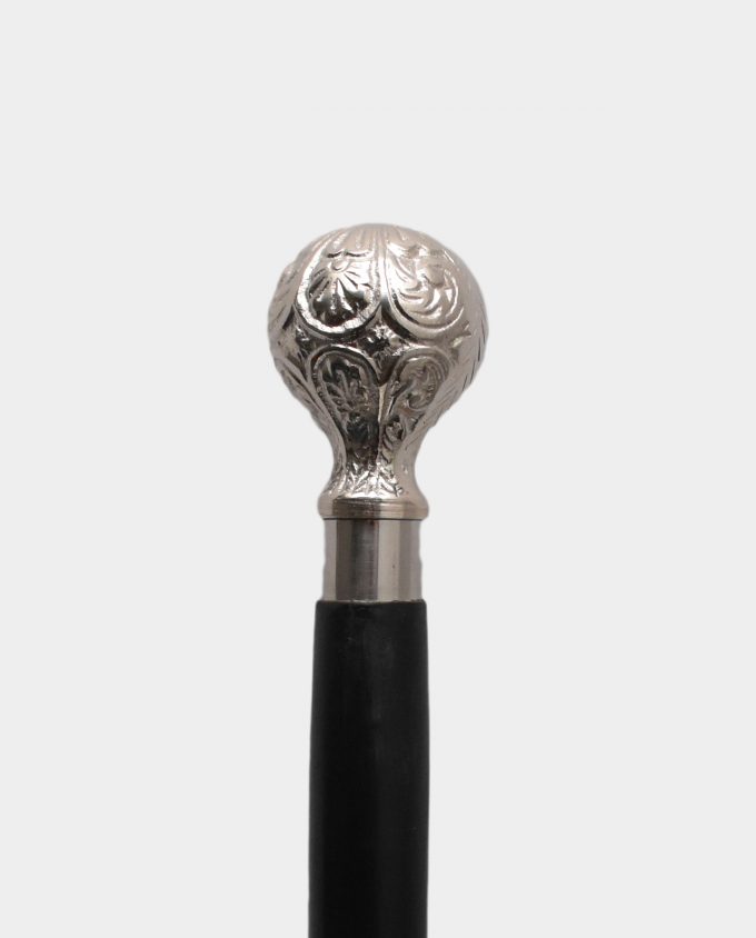 Wooden Walking Stick with Decorated Ball Black and Silver