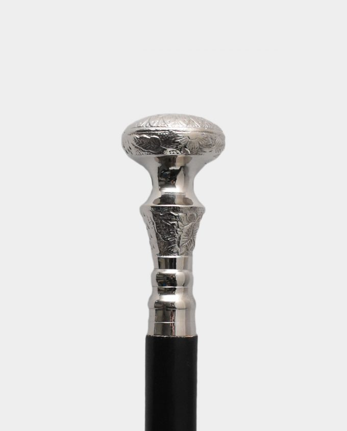Wooden Walking Stick with Flat Ball Black and Silver
