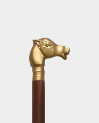 Wooden Walking Stick with Horse Head Brown and Gold
