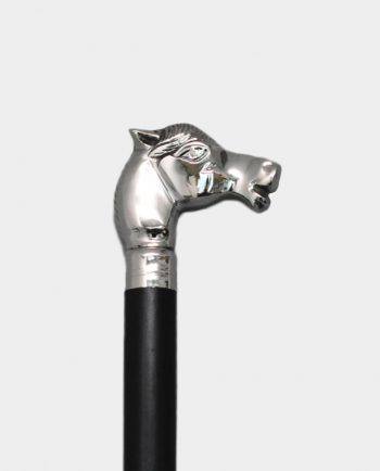 Wooden Walking Stick with Horse Head Black and Silver