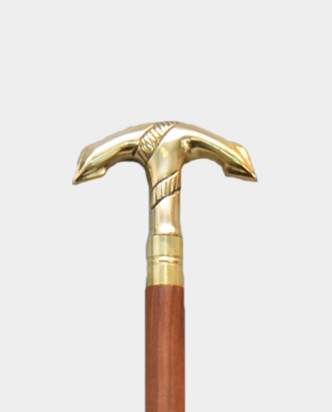 Wooden Walking Stick with Anchor Brown and Gold