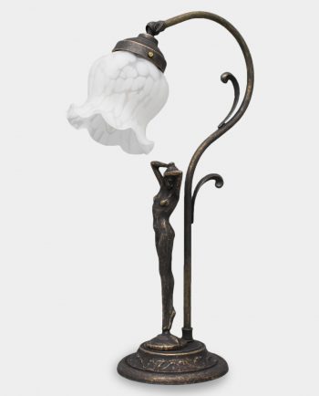 Table Lamp Art Deco Style Flower Bell with Woman Figurine