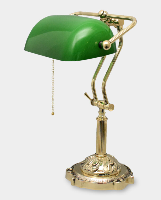 Cabinet Banker Lamp Gold Look Green Glass Shade Decorative Base