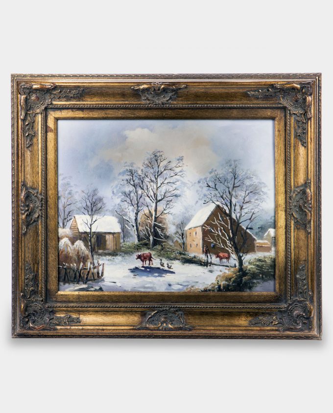 Oil Painting Country Farm in Winter