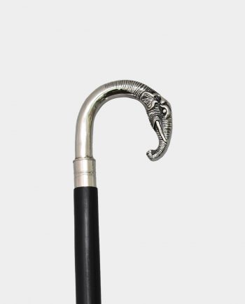 Wooden Walking Stick with Elephant Head Black and Silver