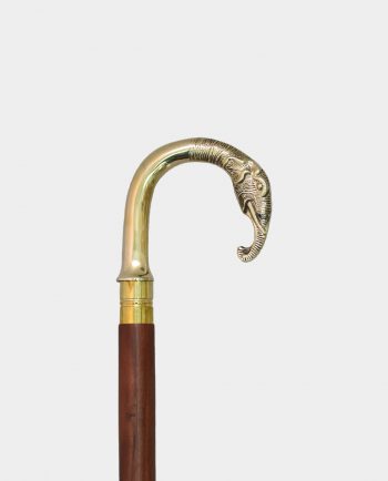 Wooden Walking Stick with Elephant Brown and Gold