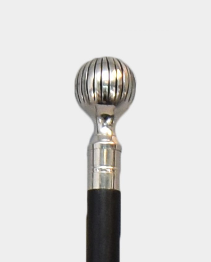 Wooden Walking Stick with Striped Ball Black and Silver