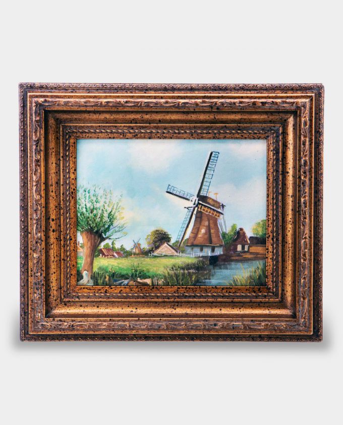 Oil Painting Rural landscape with River Mill