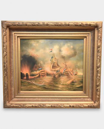 Oil Marine Painting Sailing Ships after Battle