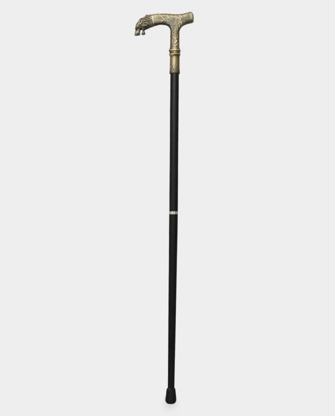 Aluminum Walking Staff Classic with Old Gold Wolf Head