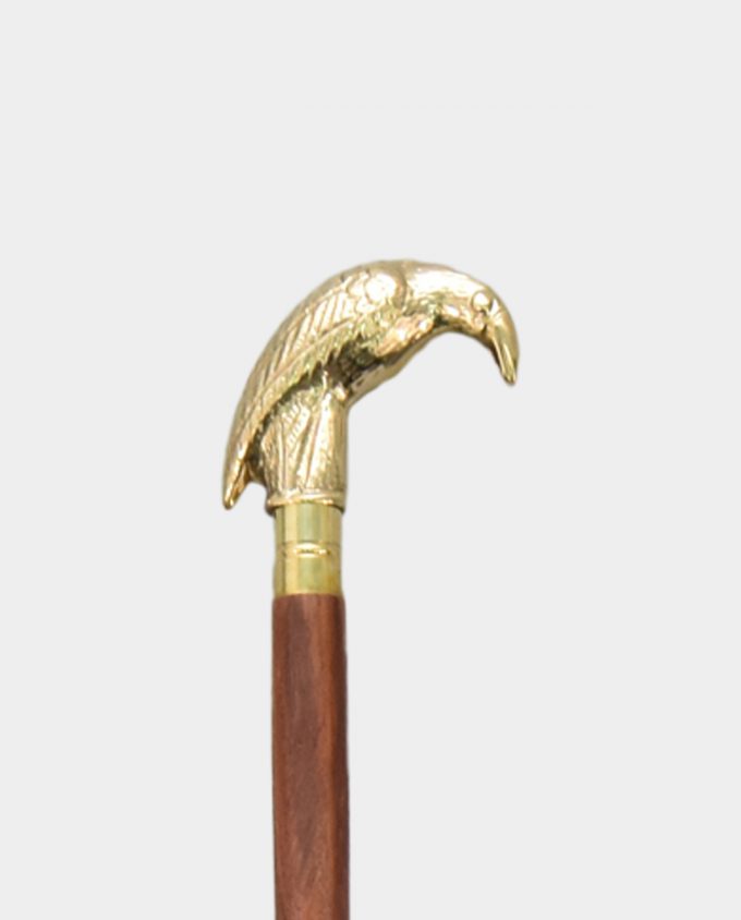 Wooden Walking stick with Raven Brown and Gold