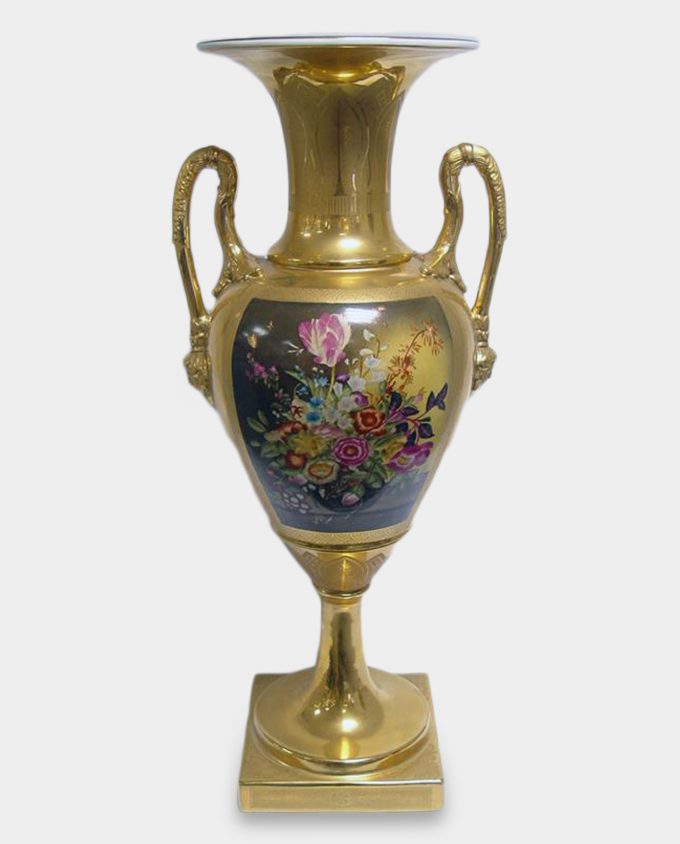 Golden Porcelain Vase with Flowers