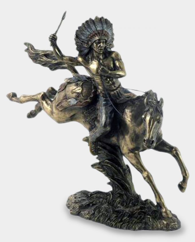 Hunting Mohican with Bow on Horse Sculpture