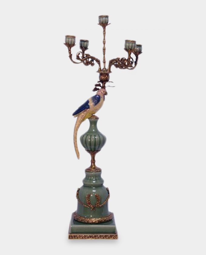 Five-branched candelabra with a right parrot