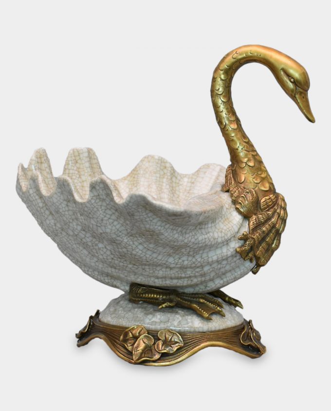 Porcelain Swan Bowl Covered with Bronze