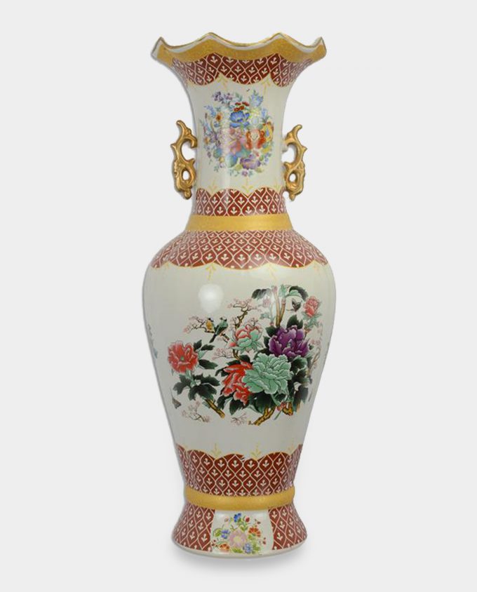 Big Porcelain Vase with Hand-Painted Flowers