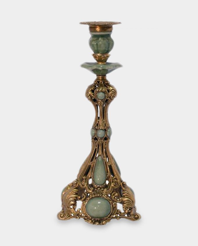 Rococo Bronze and Porcelain Candlestick