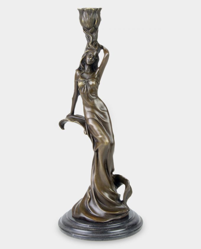Figural Bronze Candlestick Water Nymph