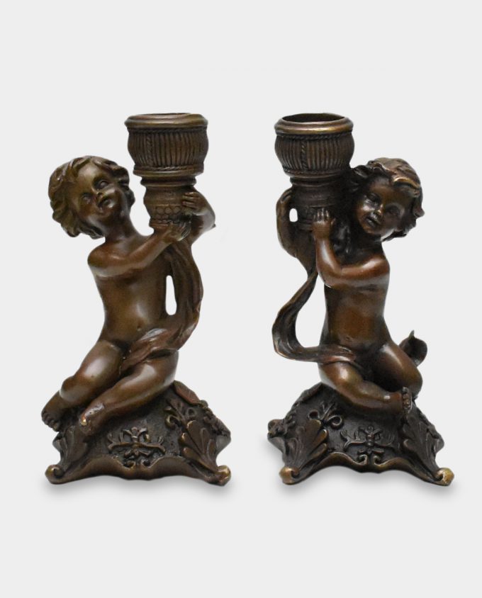 Set of Two Candlesticks with Little Angels