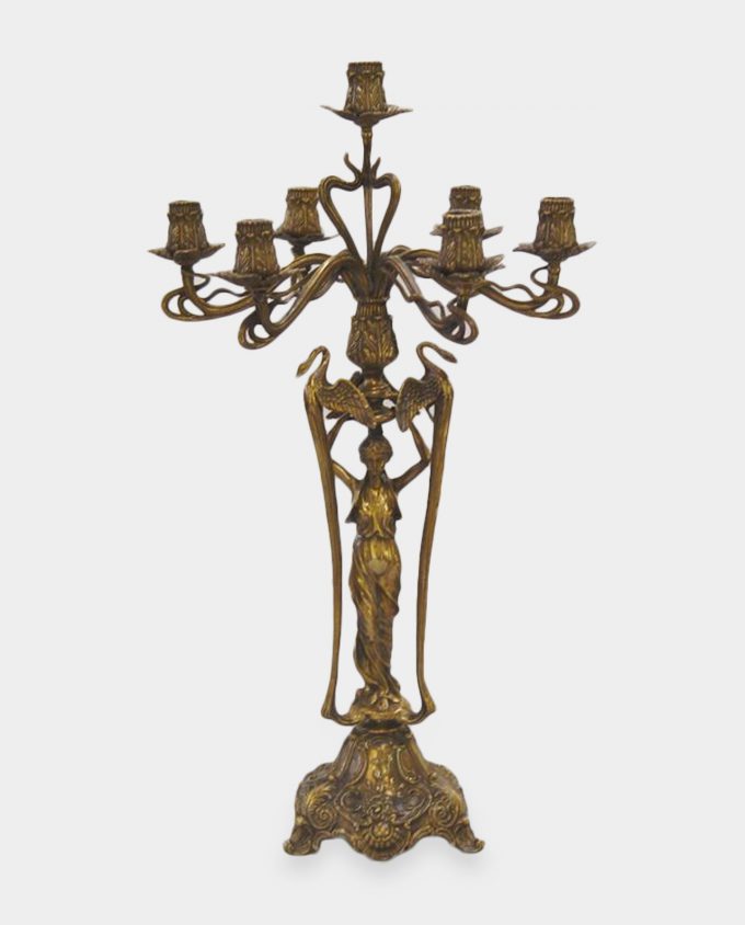 Six-branched Brass Figural Candelabra with Woman