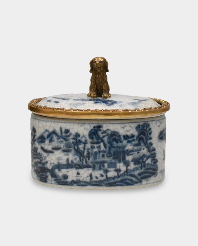 Porcelain Oval Chocolate Box with a Dog