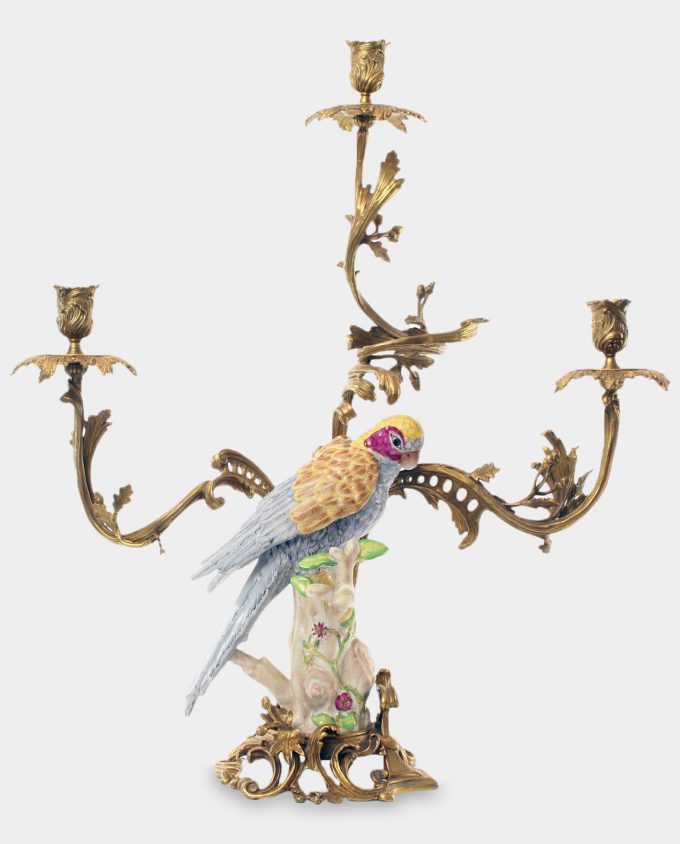Three Armed Candelabra with Parrot Right
