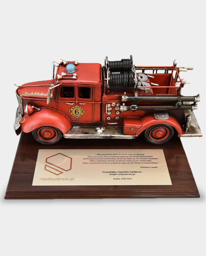 Fire Department Car Metal Model with Board and Inscription Plate Gift for Fireman