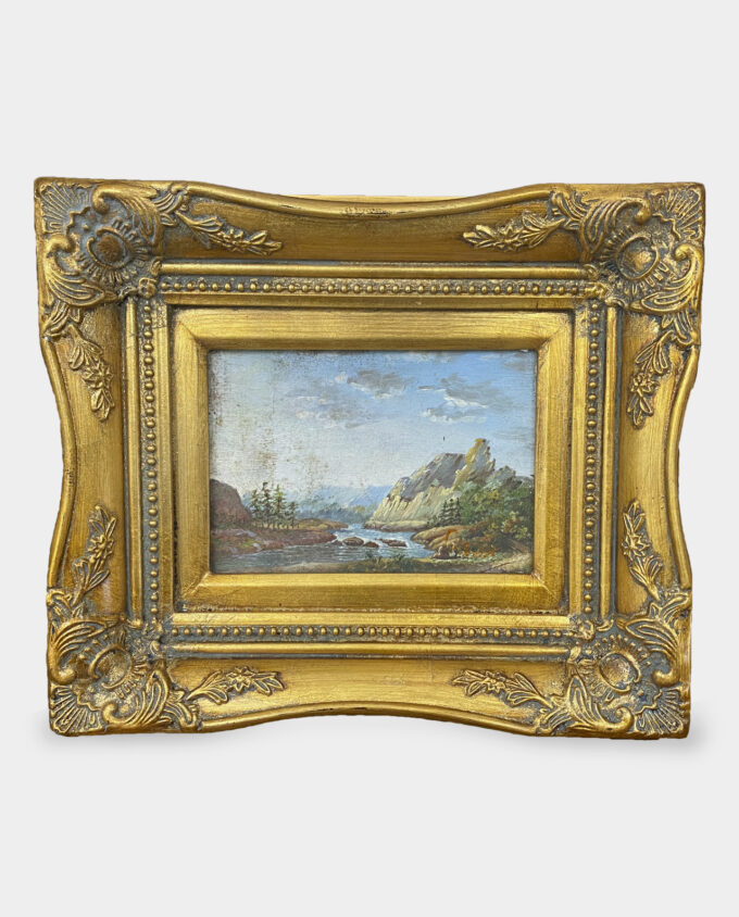 Small Classic Oil Painting Mountain Landscape Gold Framed
