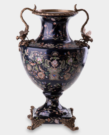 Large Porcelain Amphora with Bronze Dragonflies Black